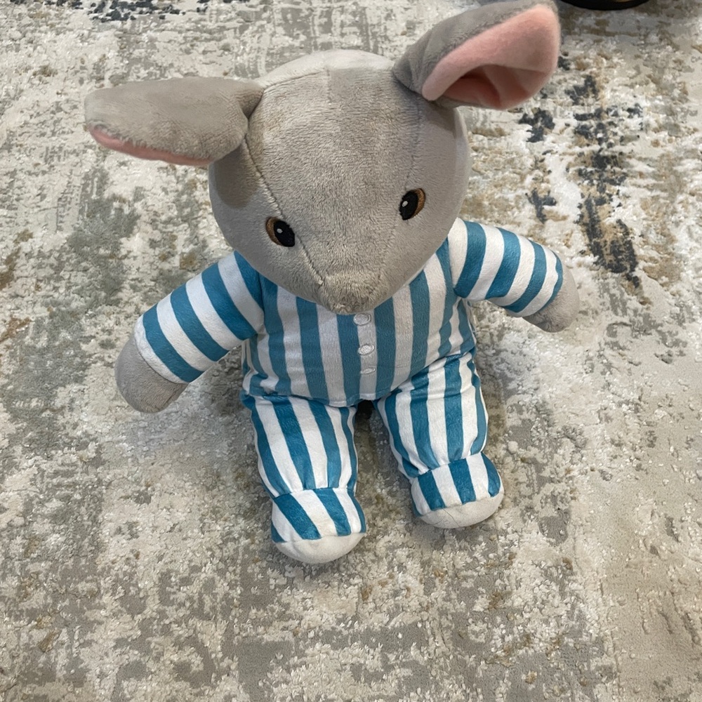 Gray Plush Mouse in Blue-White Striped Pajamas - Kids Toy